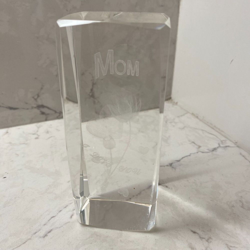Mom I Love You Rose Print‎ Collectible Faceted Crystal Rectangular Paper Weight